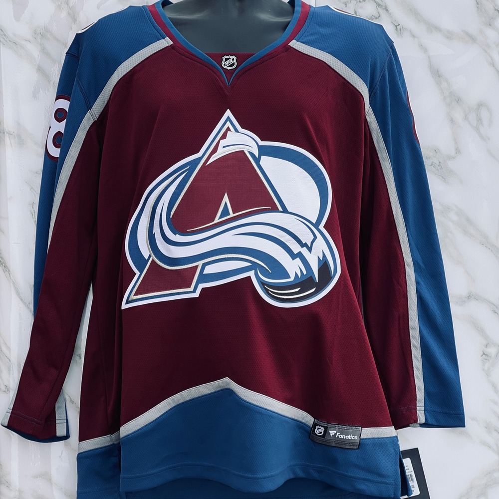 Colorado Avalanche Cale Makar Fanatics NHL Jersey Burgundy Blue Mens Large